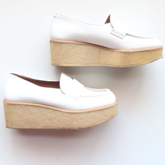 Tomas Maier White Leather Crepe Platform Wedge Heel Loafers Slip-on Shoes Size 6 - Picture 12 of 16